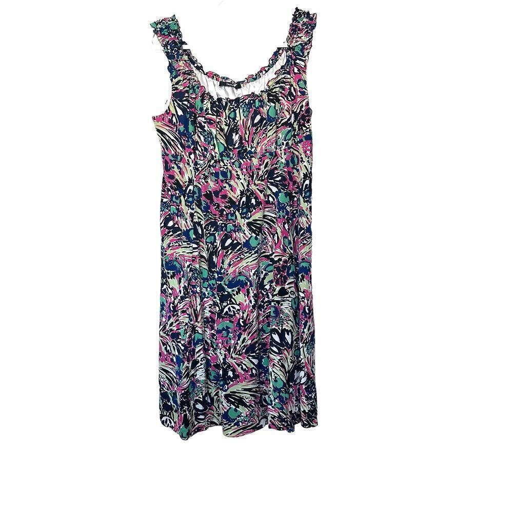 Tahari Silk Sleeveless‎ Midi Dress Women's L  Pink Multi Lightweight